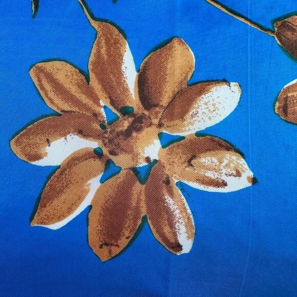 Vintage Jacqmar Floral Scarf Blue Brown Daisy Print Square 29x29 Polyester - Picture 6 of 10